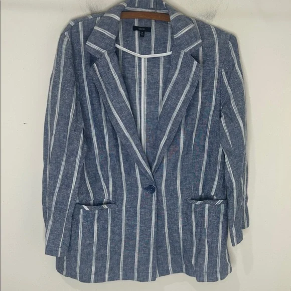 DREW Blue Linen Blend Striped Blazer Jacket Size Medium - Picture 3 of 16